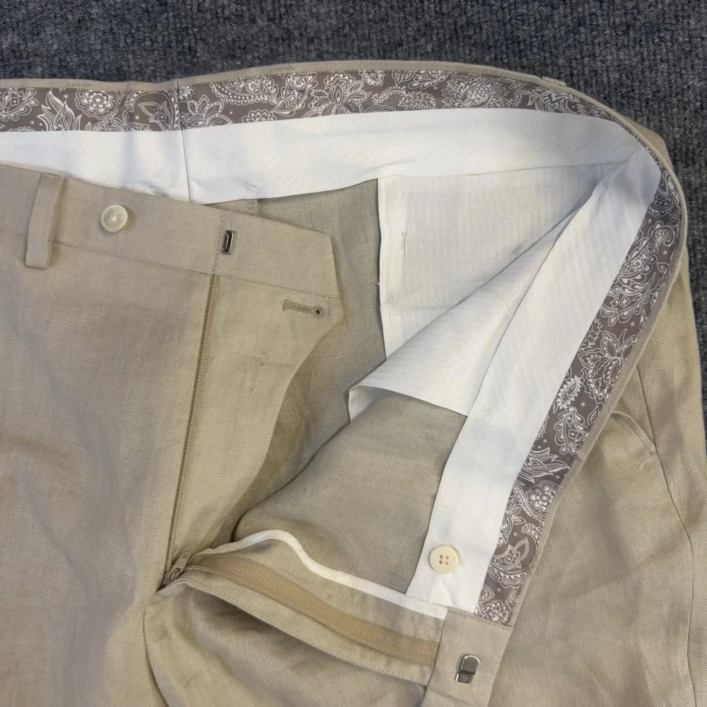 Lauren Ralph Lauren Pants Mens 42x30 Beige 100% Linen Dress Flat Front (44x30)